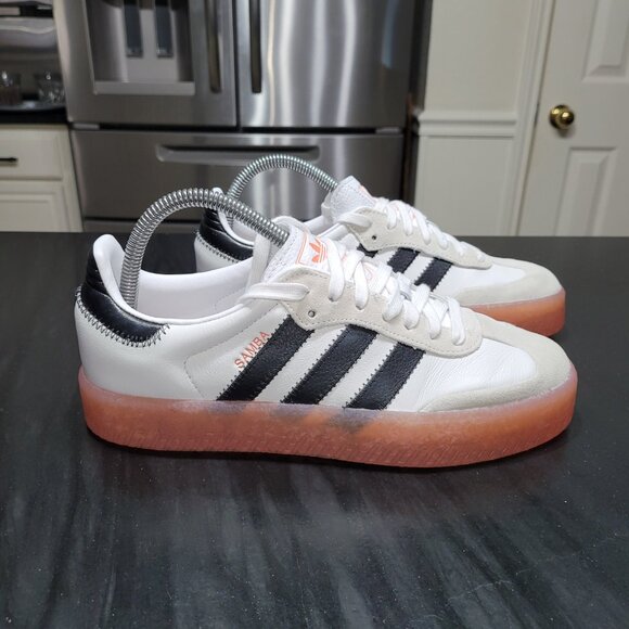 Adidas Samba Sambae Women's Cloud White/Core Black/Semi Coral Gum Sole Sneakers - Picture 8 of 16